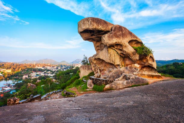 Toad rock on a hill in Mount Abu. Mount Abu is a hill station in Rajasthan state, India.